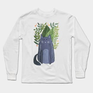 Cat and foliage - grey autumn Long Sleeve T-Shirt